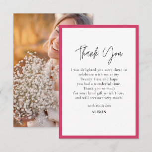 Hot Pink & white border  Thank You Card