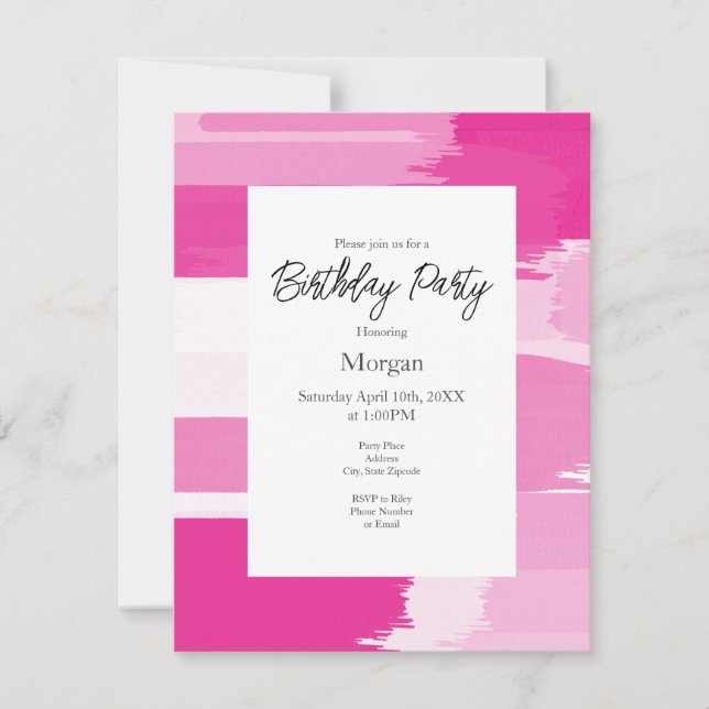 Hot Pink White Brushstrokes  Invitation (Front)
