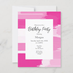 Hot Pink White Brushstrokes  Invitation