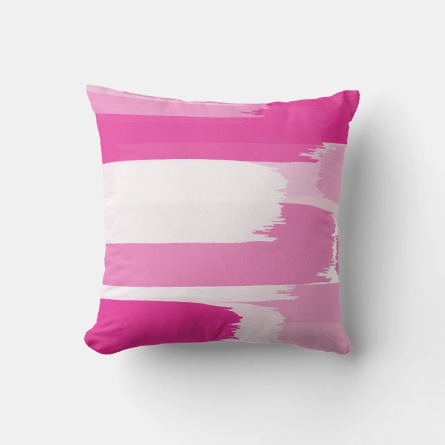 Hot Pink White Brushstrokes Throw Pillow (Front)