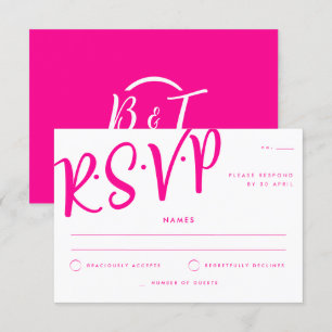 Hot Pink White Calligraphy Wedding RSVP Invitation
