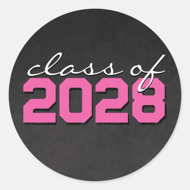 Hot Pink & White Chalkboard Graduation Stickers (Front)