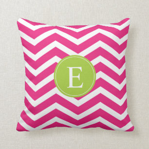 Hot Pink White Chevron Green Monogram Cushion