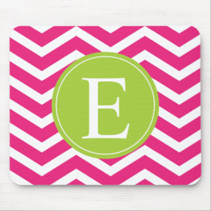 Hot Pink White Chevron Green Monogram Mouse Mat