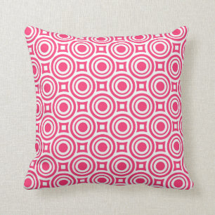 Hot Pink & White Circle Squares Design Decorative Cushion