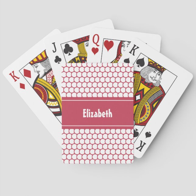Hot Pink White Custom Personalised Name Geometric Playing Cards (Back)