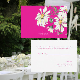 Hot Pink White Daisies Wedding Shower Thank You Card