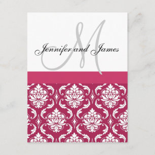 Hot Pink White Damask Monogram Wedding Invitation