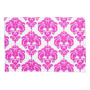 Hot Pink & White Elegant Chic Damask Pattern Pillowcase