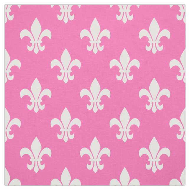 Hot Pink, White Fleur De Lis Pattern Fabric (Swatch)