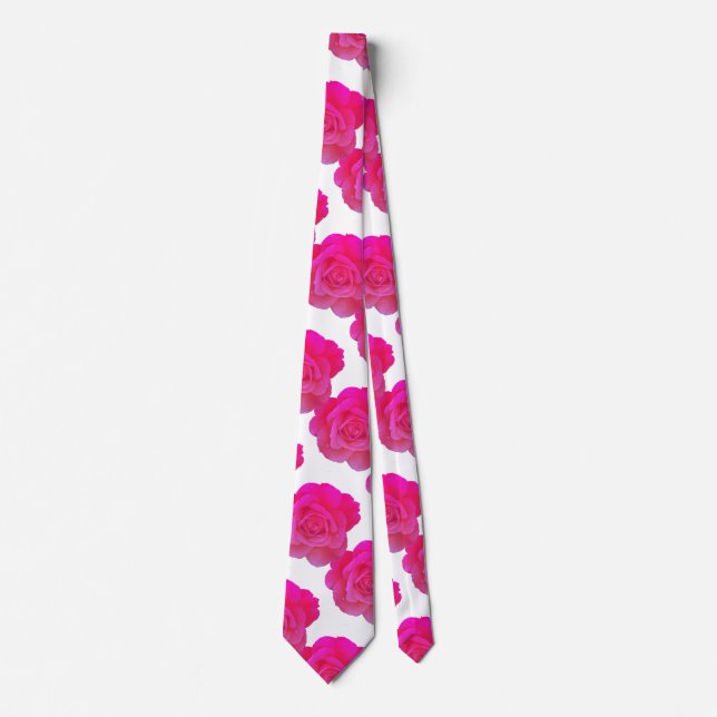 Hot Pink White Floral Rose Flowers Cool Gift Favou Tie (Front)