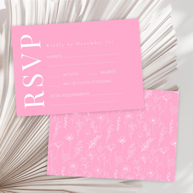 Hot pink white floral rustic wedding RSVP cards (Creator Uploaded)
