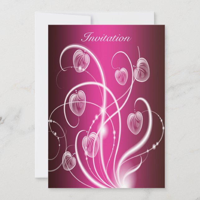 Hot Pink White Flower Streamers Birthday Party Invitation (Front)
