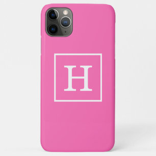 Hot Pink White Framed Initial Monogram iPhone 11 Pro Max Case