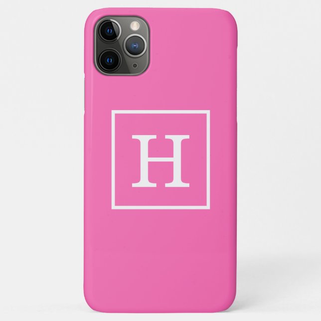 Hot Pink White Framed Initial Monogram Case-Mate iPhone Case (Back)