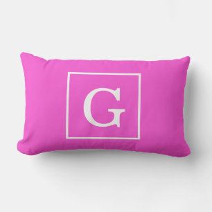Hot Pink White Framed Initial Monogram Lumbar Cushion