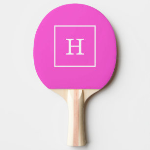 Hot Pink White Framed Initial Monogram Ping Pong Paddle