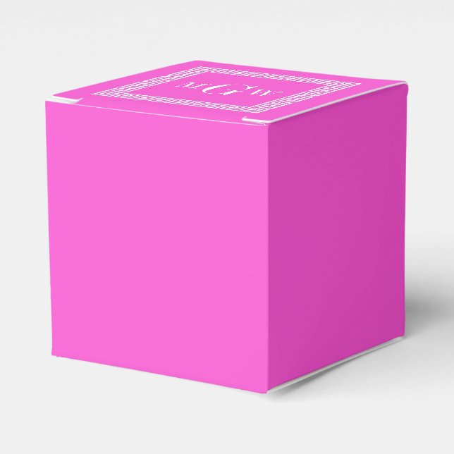 Hot Pink White Greek Key #1 Framed Monogram Favour Box (Front Side)