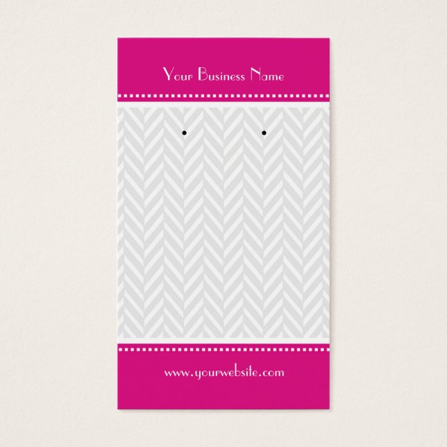 Hot Pink White Grey Herringbone Earring Cards (Front)
