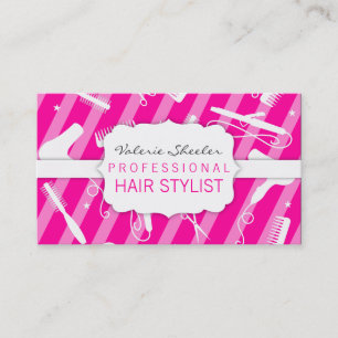 Hot Pink & White Hair Salon Tools Business Card