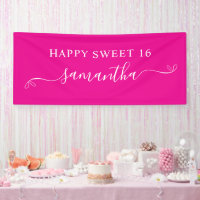 Hot Pink White Happy Sweet 16 Cute Bow Signature