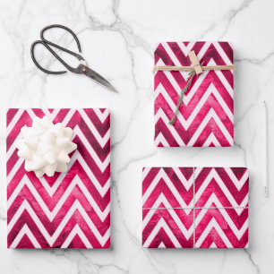 hot pink white metallic chevron pattern background wrapping paper sheet