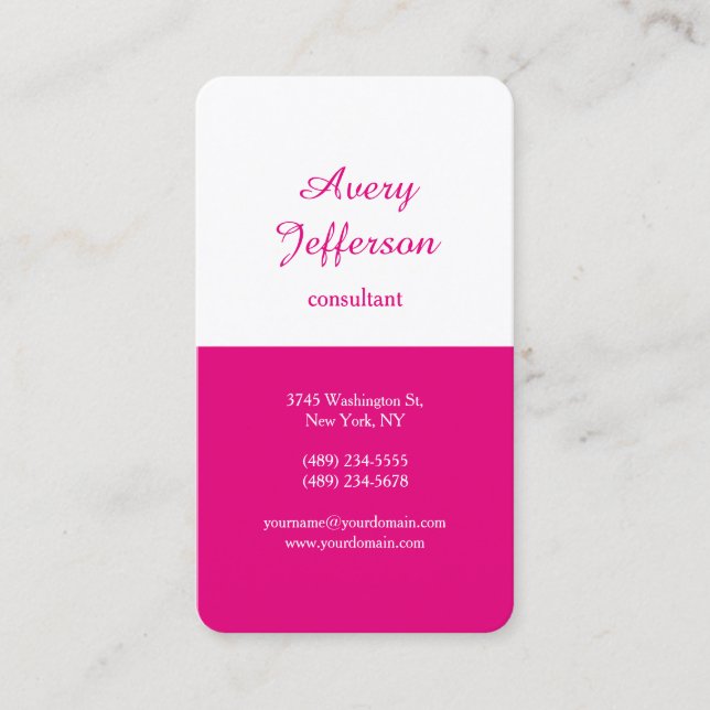 Hot Pink White Modern Minimalist Professional Business Card (Front)