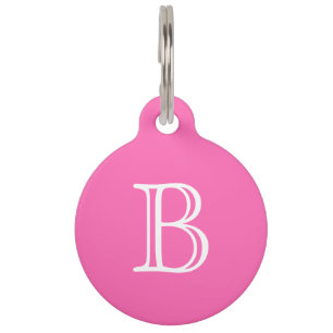 Hot Pink White Monogram Initial Name Simple Pet Tag