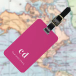 Hot pink white monogram initials luggage tag<br><div class="desc">A girly hot pink coloured background. Personalise and add your monogram letters and full name on the front. Your contact information on the back.</div>