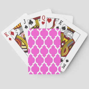 Hot Pink White Moroccan Quatrefoil Pattern #4 Playing Cards
