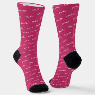 Hot Pink White Personalised Name Socks Custom Text