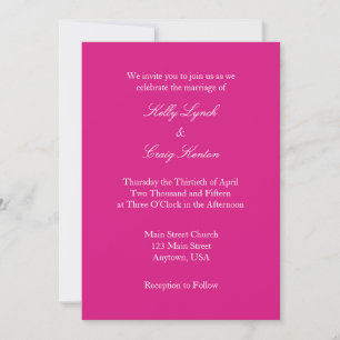 Hot Pink White Plain Simple Wedding Invitation
