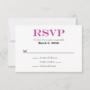 Hot Pink White Plain Simple Wedding RSVP Cards