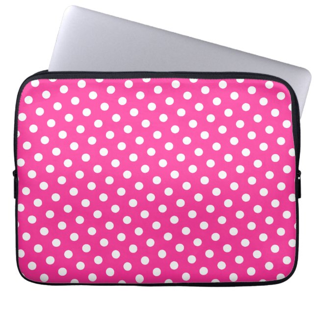 Hot Pink & White Polka Dot Laptop Sleeve (Front)