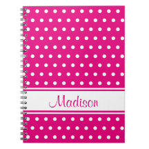 Hot Pink White Polka Dot Stripe Script Name