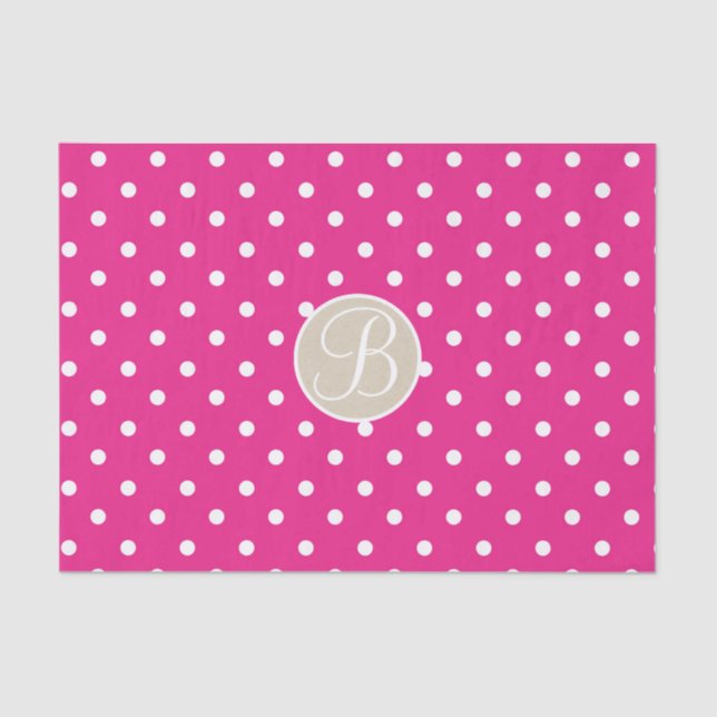 Hot Pink White Polka Dots Monogram Letter Initial Tissue Paper (Front)