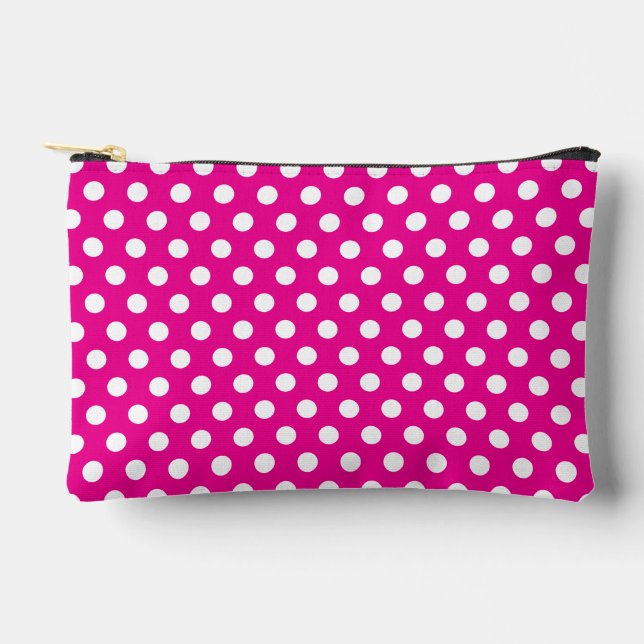 Hot pink White polka dots retro pattern Accessory Pouch (Front)