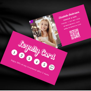 Hot pink white qr code photo makeup loyalty card