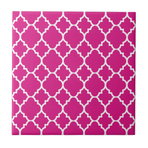 Hot Pink White Quatrefoil Moroccan Pattern Tile