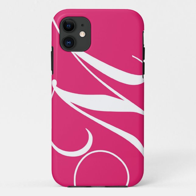 Hot Pink, White Script Monogram M Case-Mate iPhone Case (Back)