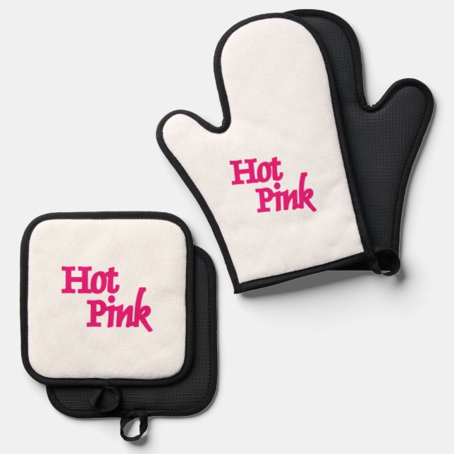 Hot Pink white silicone oven mitts pot holder sets Oven Mitt & Pot Holder Set (Front/Back)