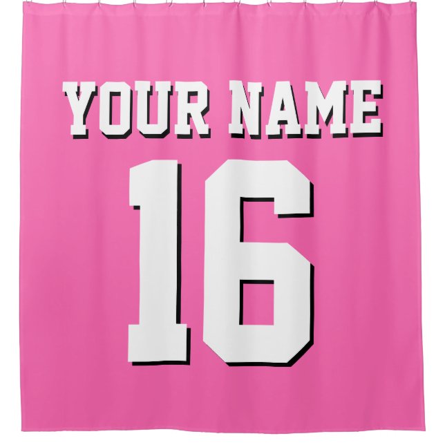 Hot Pink White Sports Jersey Team Jersey Shower Curtain (Front)