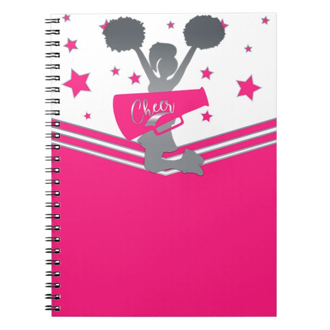 Hot Pink & White Stars Cheer Cheer-leading Notebook (Front)
