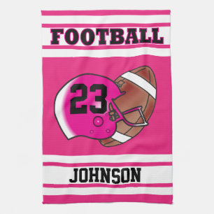 Hot Pink & White Stripe Football Jersey Tea Towel