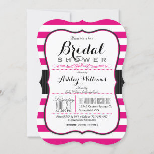 Hot Pink & White Stripes; Elegant Bridal Shower Invitation