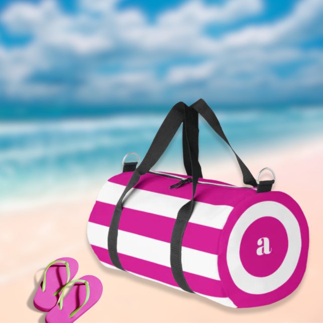 Hot Pink White Stripes Monogram Duffle Bag (Creator Uploaded)