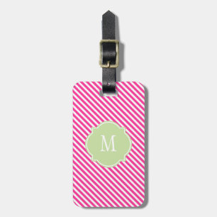 Hot Pink & White Stripes Monogram Luggage Tag