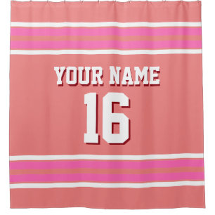 Hot Pink White Stripes Sports Jersey Shower Curtain