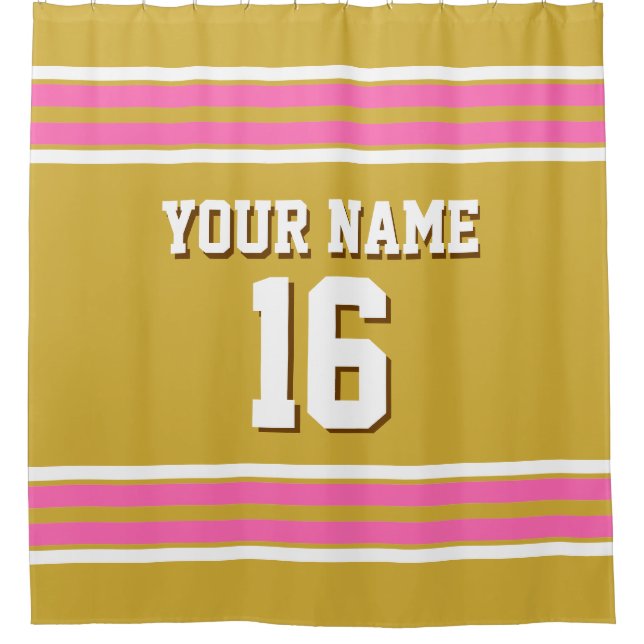 Hot Pink White Stripes Sports Jersey Shower Curtain (Front)