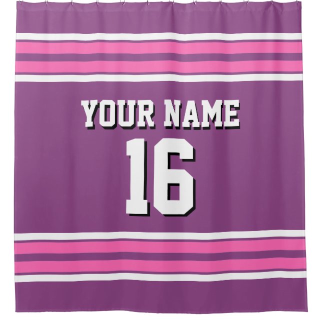 Hot Pink White Stripes Sports Jersey Shower Curtain (Front)